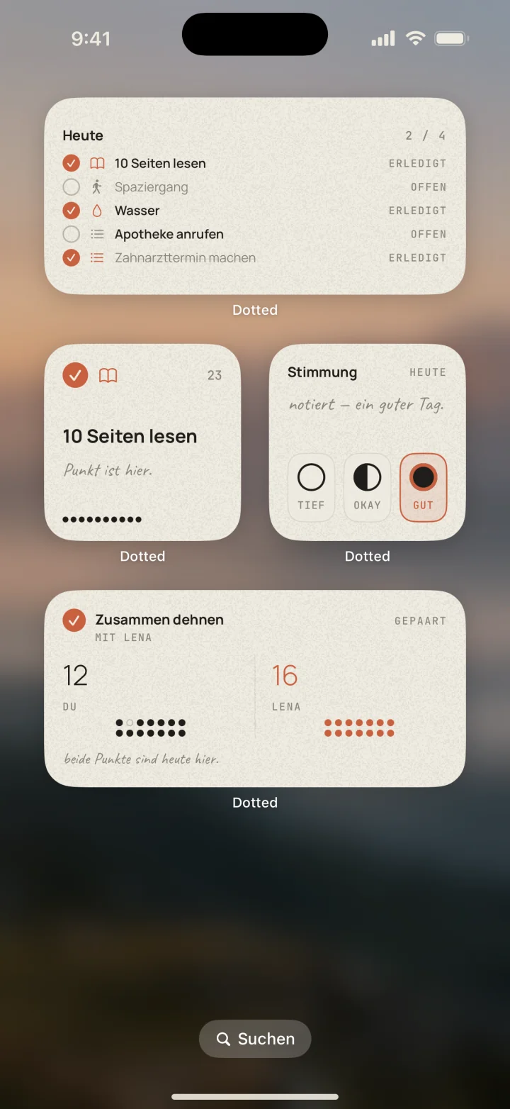 Dotted-Widgets auf dem Home-Bildschirm