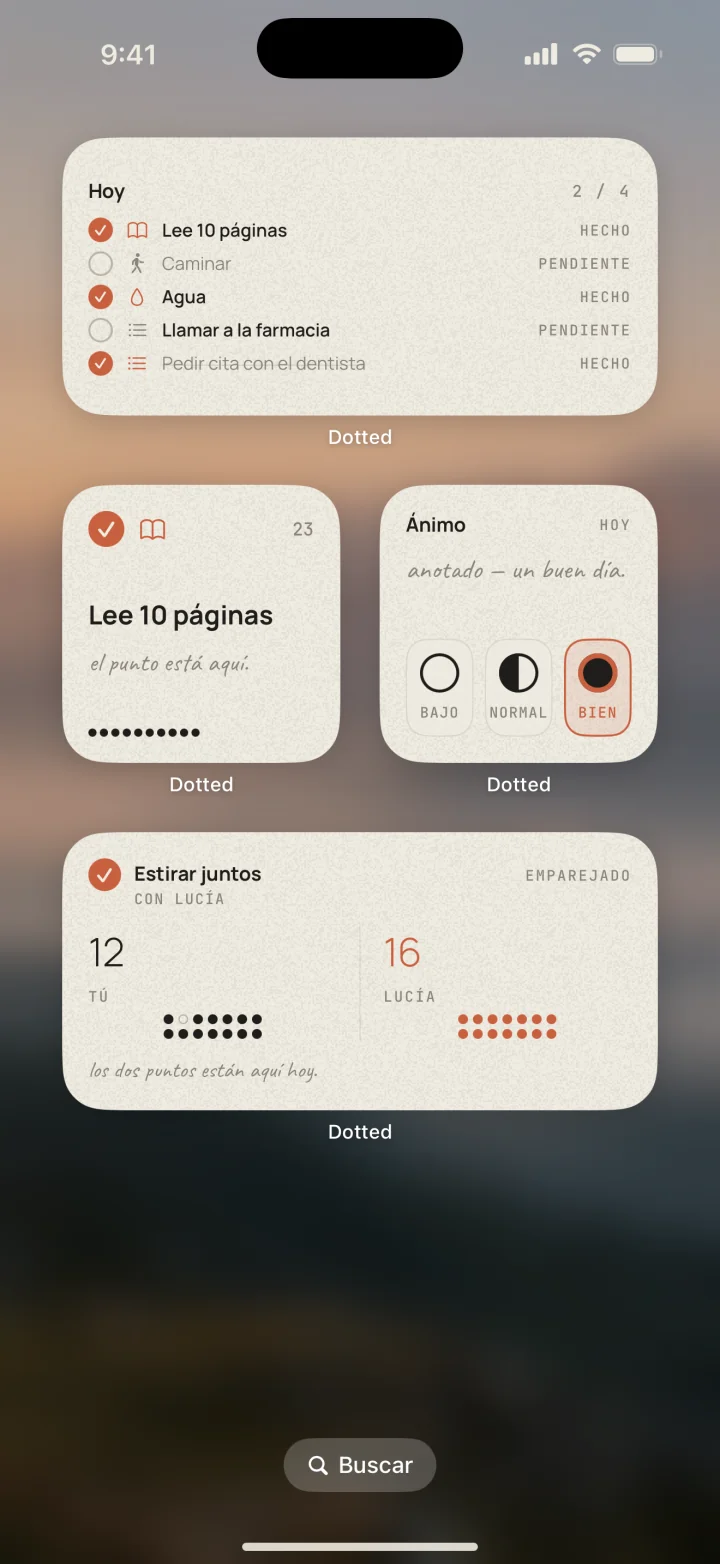 Widgets de Dotted en la pantalla de inicio