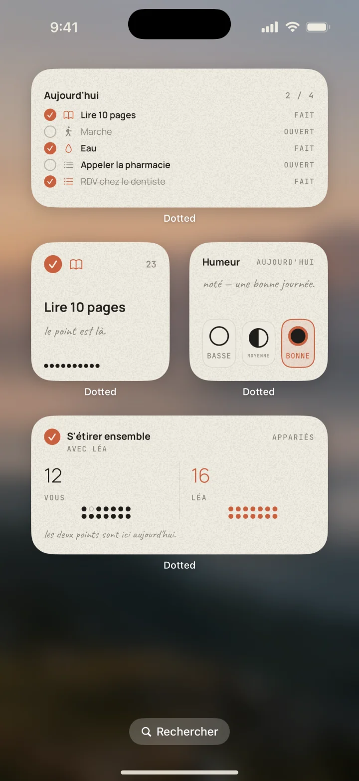 Widgets Dotted sur l’écran d’accueil